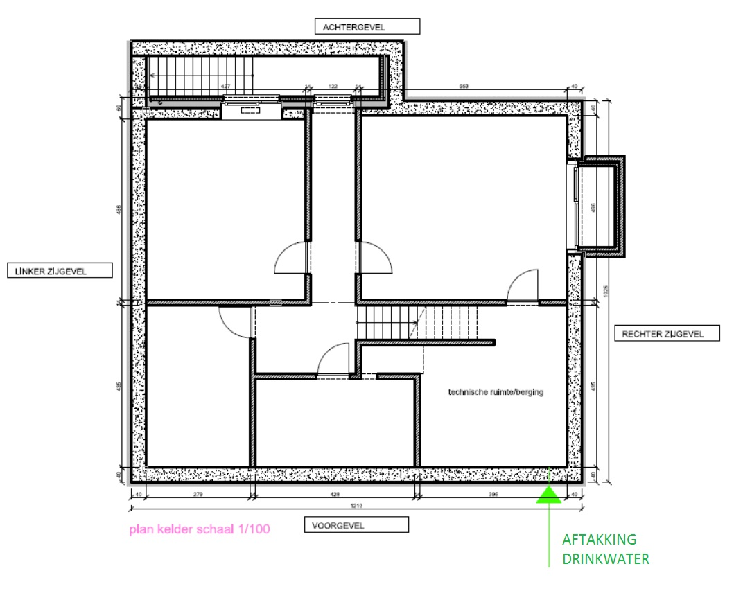 Hoe ziet een bouwplan met aanduiding watermeter eruit? De Watergroep