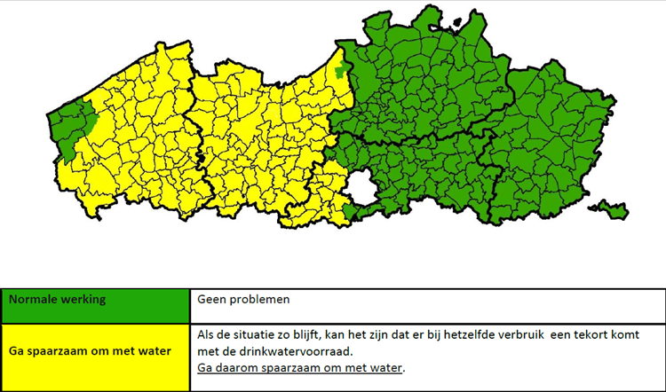 Kaart met overzicht waakzaamheidsplan in Vlaanderen