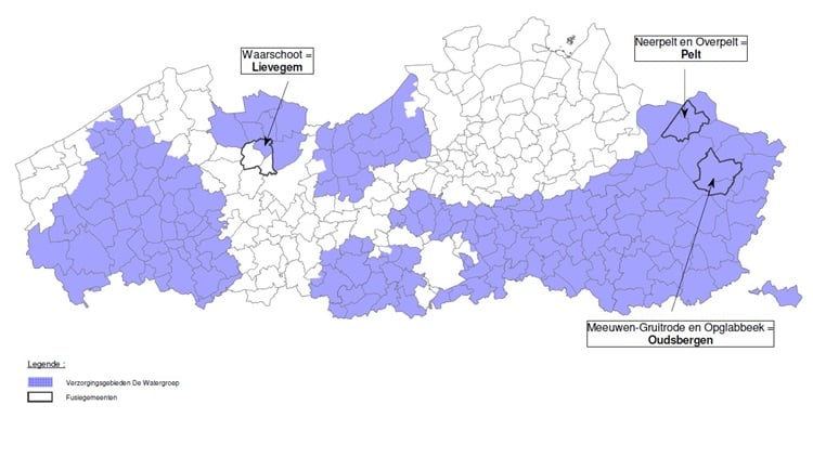 Kaart met fusiegemeenten binnen gebied De Watergroep (vanaf 1 januari 2019)
