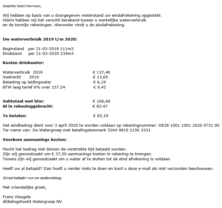 Voorbeeld valse factuur