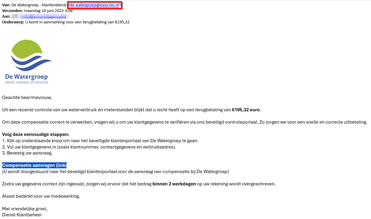 Voorbeeld valse e-mail 16 juni