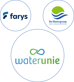 Logo's Farys, De Watergroep en Waterunie